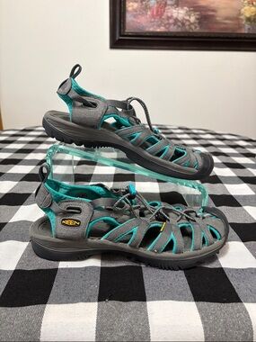 Keen Whisper Closed Toe Sandals Women's 8.5 Strappy Gray Blue Hiking Waterproof